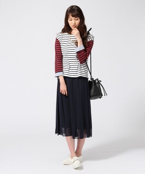 GLOBAL WORK（グローバルワーク）の「ソデカフスボーダープルオーバー８分袖（トップス・レディース・ホワイト×ネイビー05/ホワイト×レッド06/ネイビー×ホワイト88/ネイビー×グリーン89・Ｓ/Ｍ/Ｌ）」の5枚目の写真