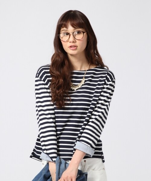 GLOBAL WORK（グローバルワーク）の「ソデカフスボーダープルオーバー８分袖（トップス・レディース・ホワイト×ネイビー05/ホワイト×レッド06/ネイビー×ホワイト88/ネイビー×グリーン89・Ｓ/Ｍ/Ｌ）」の2枚目の写真