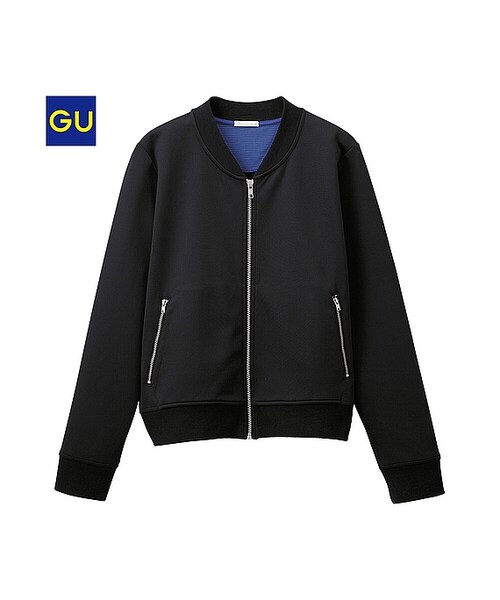 GU（ジーユー）の「（GU）カットソーブルゾン（WOMEN ⁄ アウター・レディース・OFF WHITE/BLACK・S/M/L）」の2枚目の写真