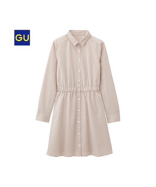 GU（ジーユー）の「（GU）シャツワンピース（長袖）（WOMEN ⁄ ワンピース・レディース・BLUE/BEIGE・S/M/L）」の2枚目の写真