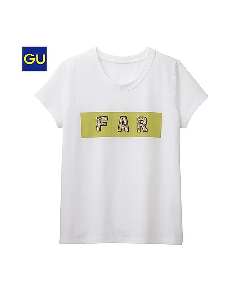GU(ジーユー)の「(GU)グラフィックT(ロゴ・半袖)(WOMEN ⁄ グラフィックTシャツ・レディース・OFF WHITE/BLACK・M/L/S)」の1枚目の写真