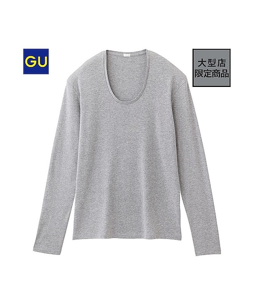GU（ジーユー）の「（GU）フライスＵネックＴ（長袖）（MEN ⁄ カットソー・メンズ・BLACK/OFF WHITE/NAVY/GRAY/RED/DARK GRAY・XL/M/S/L）」の3枚目の写真