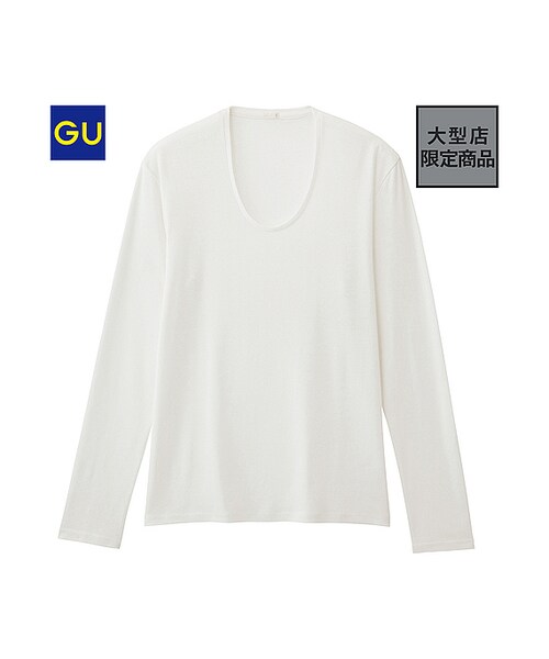 GU（ジーユー）の「（GU）フライスＵネックＴ（長袖）（MEN ⁄ カットソー・メンズ・BLACK/OFF WHITE/NAVY/GRAY/RED/DARK GRAY・XL/M/S/L）」の2枚目の写真