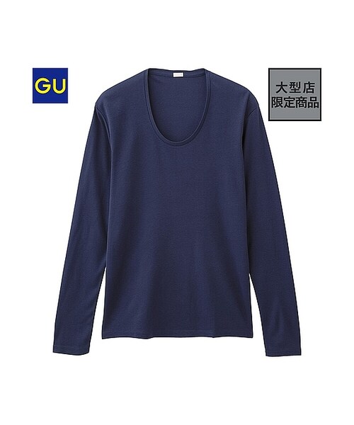 GU（ジーユー）の「（GU）フライスＵネックＴ（長袖）（MEN ⁄ カットソー・メンズ・BLACK/OFF WHITE/NAVY/GRAY/RED/DARK GRAY・XL/M/S/L）」の5枚目の写真