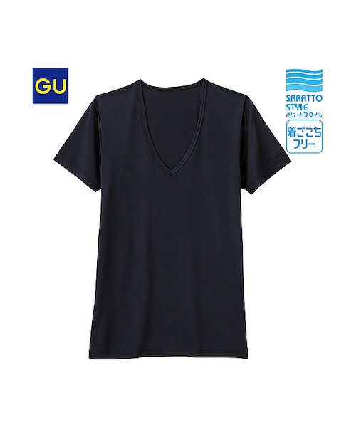 GU（ジーユー）の「（GU）さらっとストレッチＶネックＴ（半袖）Ａ（MEN ⁄ インナーTシャツ・メンズ・OFF WHITE/GRAY/BLACK/NAVY・S/XL/M/L）」の2枚目の写真