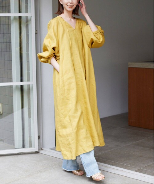 【完売品】SLOBE IENA ボリュームスリーブ リネンワンピース SLOBE IENA（スローブイエナ）の「ボリュームスリーブリネン