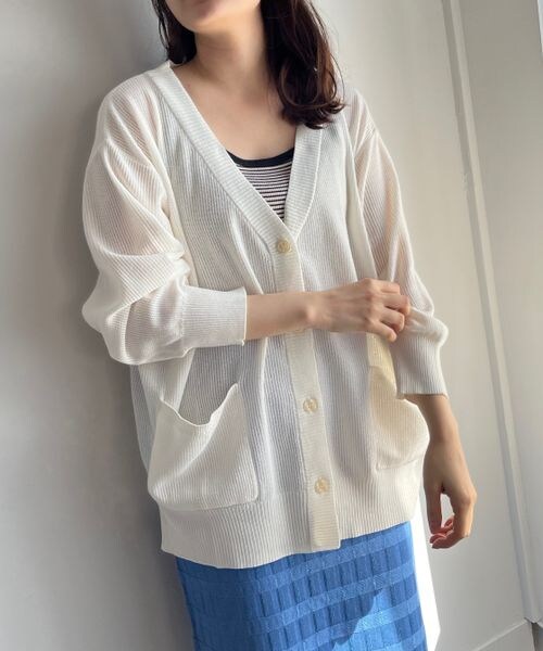 LOWRYS FARM（ローリーズファーム）の「ハイゲージミドルカーディガンロングスリーブ（トップス・アイボリー08/ブラック09/グリーン72/ブルー85・FREE）」の6枚目の写真