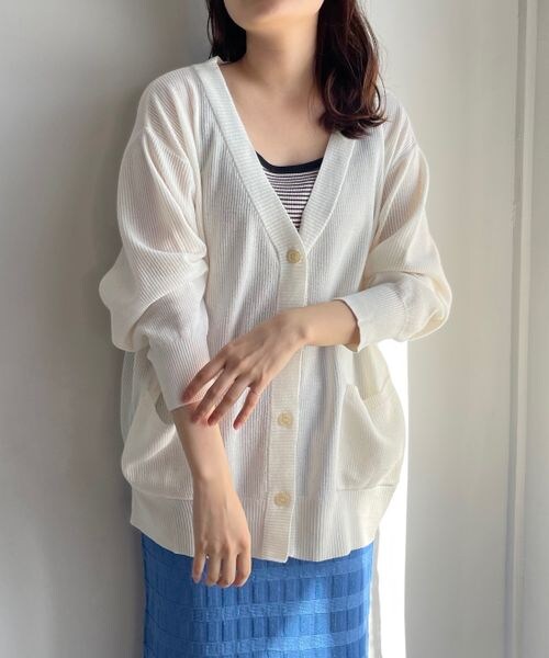 LOWRYS FARM（ローリーズファーム）の「ハイゲージミドルカーディガンロングスリーブ（トップス・アイボリー08/ブラック09/グリーン72/ブルー85・FREE）」の4枚目の写真