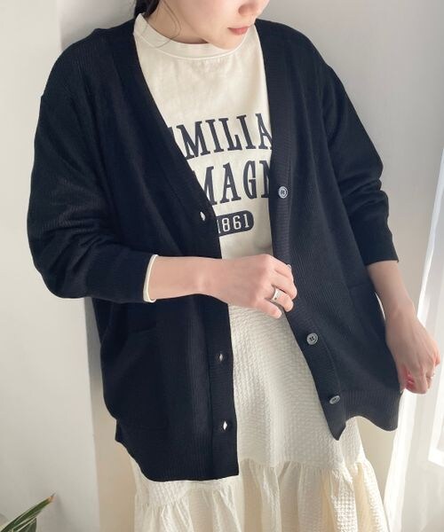 LOWRYS FARM（ローリーズファーム）の「ハイゲージミドルカーディガンロングスリーブ（トップス・アイボリー08/ブラック09/グリーン72/ブルー85・FREE）」の5枚目の写真