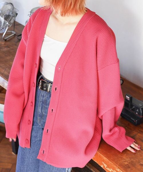 PAGEBOY（ページボーイ）の「ワッフルカラーカーデ（トップス・レディース・ブラック09/ピンク25/グリーン75/ブルー85・FREE）」の2枚目の写真