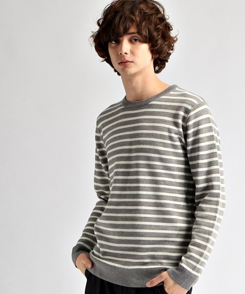 HARE（ハレ）の「リバーシブルボーダーニット（トップス・メンズ・オフホワイト/グレー/イエロー・Ｓ/Ｍ/Ｌ）」の2枚目の写真