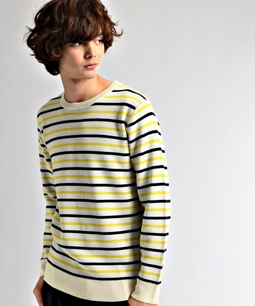 HARE（ハレ）の「リバーシブルボーダーニット（トップス・メンズ・オフホワイト/グレー/イエロー・Ｓ/Ｍ/Ｌ）」の3枚目の写真