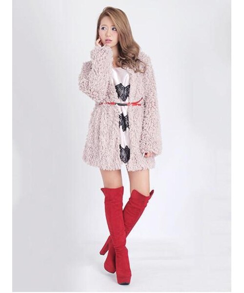 Chedel（チェデル）の「フェイクイチベットコート（ジャケット/アウター・レディース・ホワイト/ブラック/ベージュ・F）」の4枚目の写真