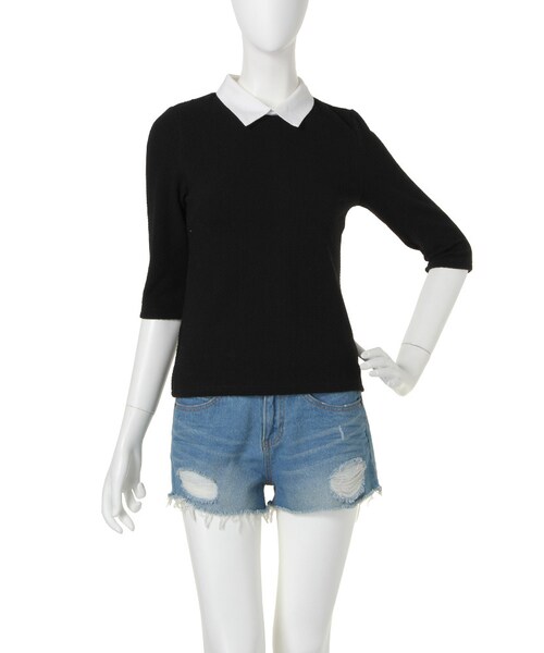 dazzlin（ダズリン）の「【dazzlin】襟付き7分袖TOPS（トップス・レディース・オフホワイト/ブラック/ボルドー・S/M）」の2枚目の写真