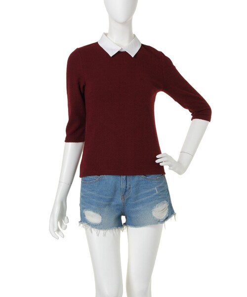 dazzlin（ダズリン）の「【dazzlin】襟付き7分袖TOPS（トップス・レディース・オフホワイト/ブラック/ボルドー・S/M）」の3枚目の写真