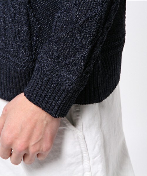 Johnbull Private labo（ジョンブルプライベートラボ）の「ペーパーヤーンアランセーター（ニット/セーター・メンズ・グレー/ネイビー・MEDIUM/LARGE）」の7枚目の写真