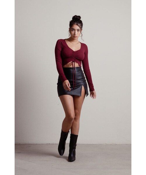 TOBI（-）の「No Love Burgundy Ruched Ribbed Front Tie Crop Top（トップス・レディース・other）」の4枚目の写真