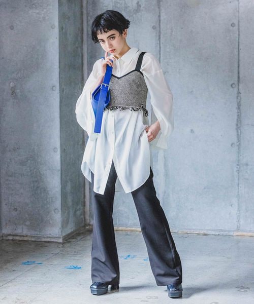 PAGEBOY（ページボーイ）の「メランジフリンジビスチェ（トップス・レディース・オフホワイト05/ブラック09/ピンク25・F）」の12枚目の写真