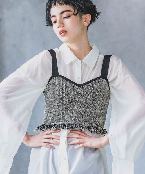 PAGEBOY（ページボーイ）の「メランジフリンジビスチェ（トップス・レディース・オフホワイト05/ブラック09/ピンク25・F）」の2枚目の写真