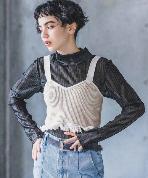 PAGEBOY（ページボーイ）の「メランジフリンジビスチェ（トップス・レディース・オフホワイト05/ブラック09/ピンク25・F）」の5枚目の写真