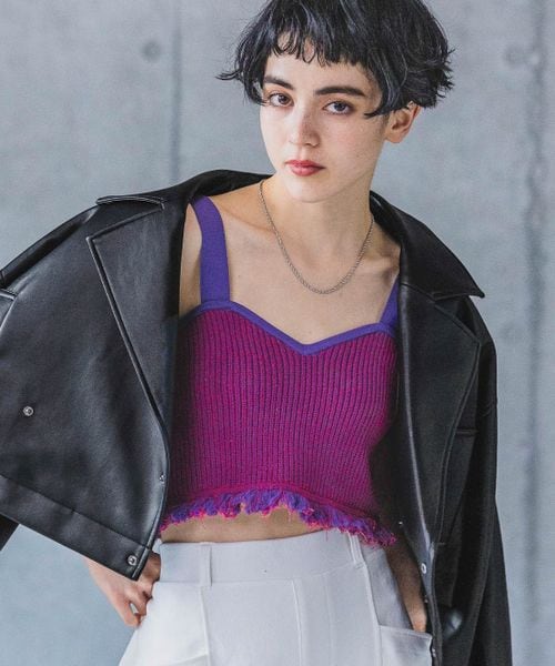 PAGEBOY（ページボーイ）の「メランジフリンジビスチェ（トップス・レディース・オフホワイト05/ブラック09/ピンク25・F）」の3枚目の写真