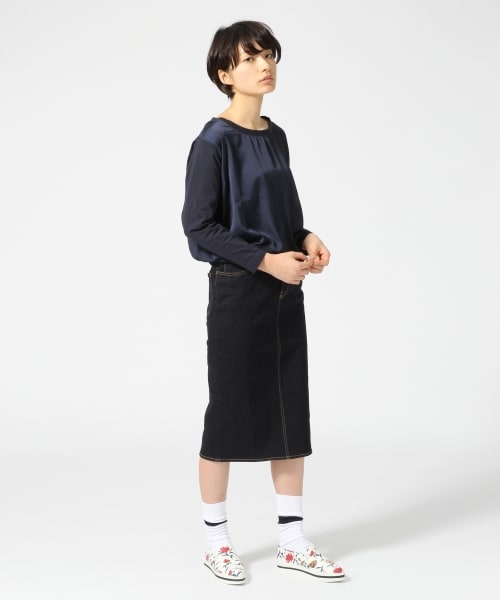 JEANASIS（ジーナシス）の「【先行予約】DENIMミモレタイトスカート（スカート・レディース・ホワイトデニム/ダークインディゴブルー・FREE）」の10枚目の写真