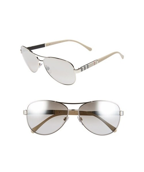 BURBERRY（バーバリー）の「Burberry 59mm Aviator Sunglasses（サングラス・レディース・Black/Silver/Matte Gold）」の2枚目の写真