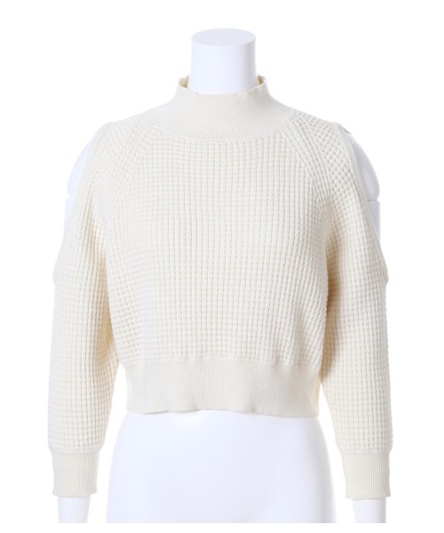 SNIDEL(スナイデル)の「オープンショルダーサーマルトップス(ニット・レディース・IVR/KKI/BLK・F)」の4枚目の写真