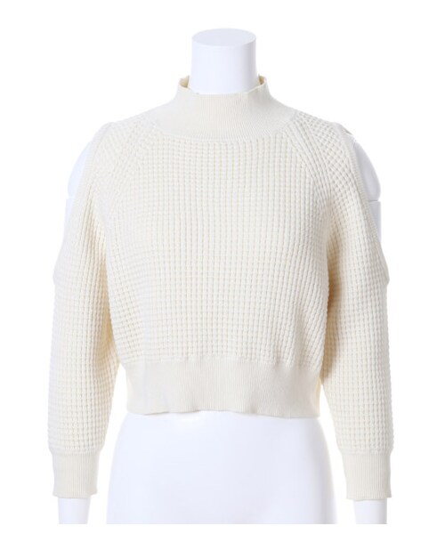 SNIDEL(スナイデル)の「オープンショルダーサーマルトップス(ニット・レディース・IVR/KKI/BLK・F)」の1枚目の写真