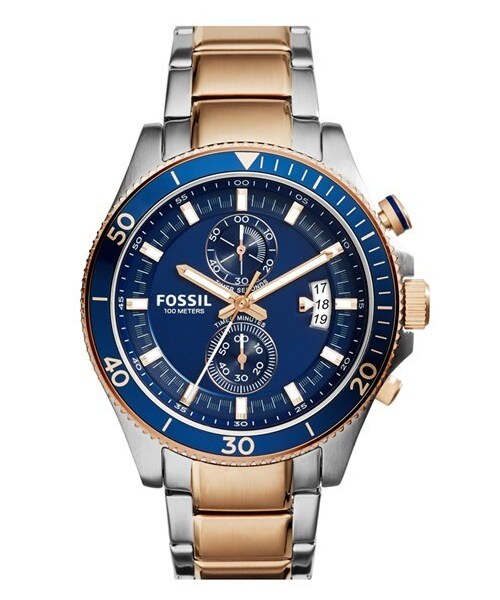 FOSSIL（フォッシル）の「Fossil 'Wakefield' Chronograph Bracelet Watch, 45mm（アナログ腕時計・メンズ・Silver/ Gold/ Blue）」の4枚目の写真