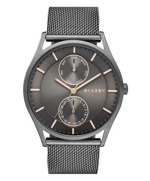 SKAGEN（スカーゲン）の「Skagen 'Holst' Multifunction Mesh Strap Watch, 40mm（アナログ腕時計・メンズ・Silver/ Grey/ Rose Gold）」の3枚目の写真