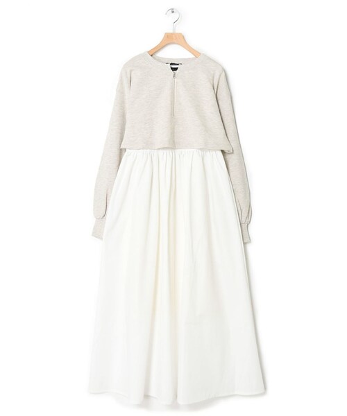 w closet（ダブルクローゼット）の「【SETアイテム】ショート丈スウェット＆異素材ワンピース（ワンピース/ドレス・レディース・オフホワイト/サックス/ベージュ/ブラック・FREE）」の5枚目の写真