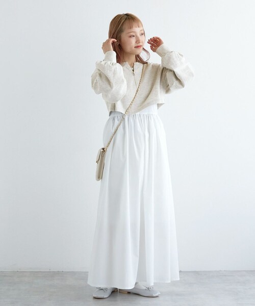 w closet（ダブルクローゼット）の「【SETアイテム】ショート丈スウェット＆異素材ワンピース（ワンピース/ドレス・レディース・オフホワイト/サックス/ベージュ/ブラック・FREE）」の13枚目の写真