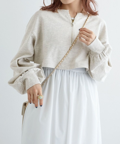 w closet（ダブルクローゼット）の「【SETアイテム】ショート丈スウェット＆異素材ワンピース（ワンピース/ドレス・レディース・オフホワイト/サックス/ベージュ/ブラック・FREE）」の10枚目の写真