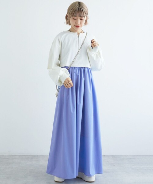 w closet（ダブルクローゼット）の「【SETアイテム】ショート丈スウェット＆異素材ワンピース（ワンピース/ドレス・レディース・オフホワイト/サックス/ベージュ/ブラック・FREE）」の22枚目の写真