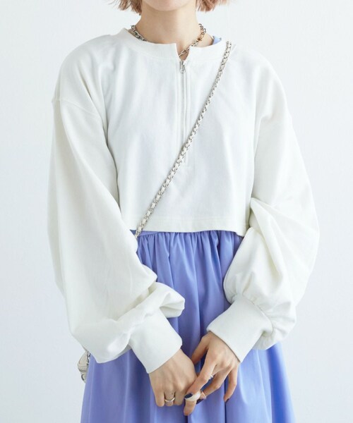 w closet（ダブルクローゼット）の「【SETアイテム】ショート丈スウェット＆異素材ワンピース（ワンピース/ドレス・レディース・オフホワイト/サックス/ベージュ/ブラック・FREE）」の19枚目の写真