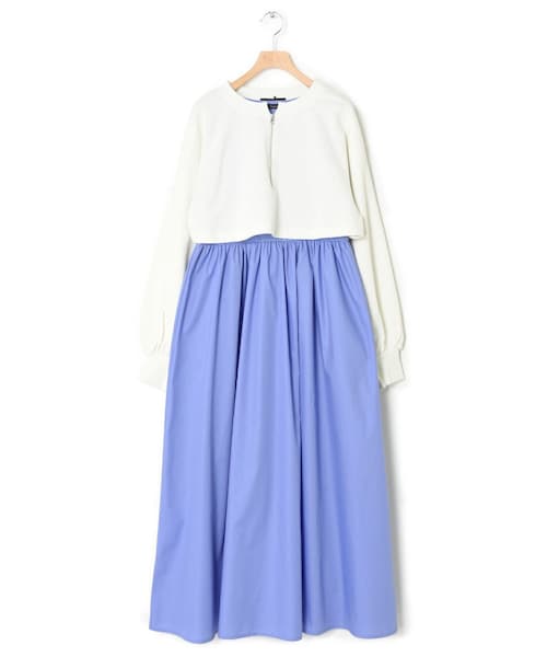 w closet（ダブルクローゼット）の「【SETアイテム】ショート丈スウェット＆異素材ワンピース（ワンピース/ドレス・レディース・オフホワイト/サックス/ベージュ/ブラック・FREE）」の6枚目の写真