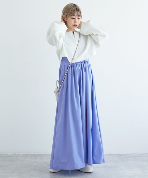 w closet（ダブルクローゼット）の「【SETアイテム】ショート丈スウェット＆異素材ワンピース（ワンピース/ドレス・レディース・オフホワイト/サックス/ベージュ/ブラック・FREE）」の17枚目の写真