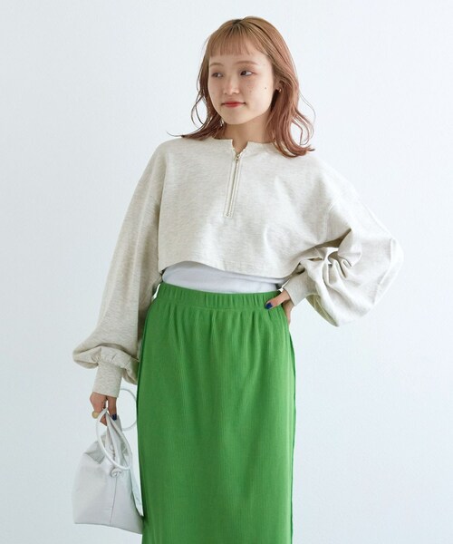 w closet（ダブルクローゼット）の「【SETアイテム】ショート丈スウェット＆異素材ワンピース（ワンピース/ドレス・レディース・オフホワイト/サックス/ベージュ/ブラック・FREE）」の14枚目の写真