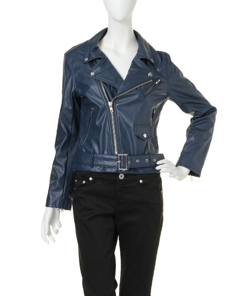 jouetie（ジュエティ）の「合皮ダブルライダース（ジャケット/アウター・レディース・ブラック/ボルドー/ネイビー・M）」の3枚目の写真