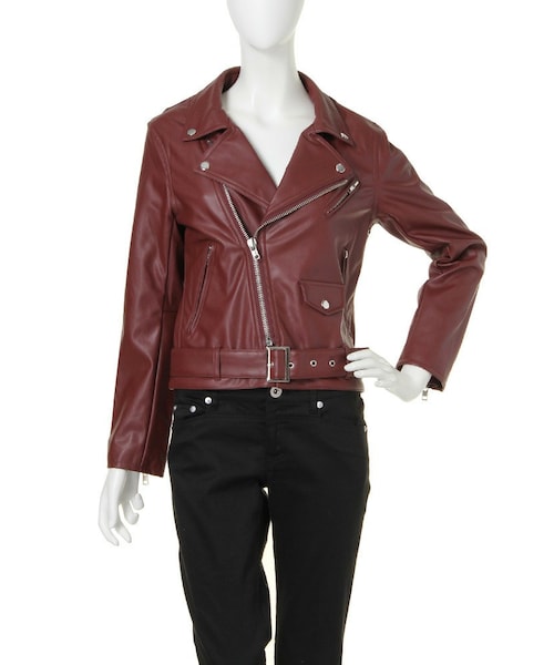 jouetie（ジュエティ）の「合皮ダブルライダース（ジャケット/アウター・レディース・ブラック/ボルドー/ネイビー・M）」の2枚目の写真