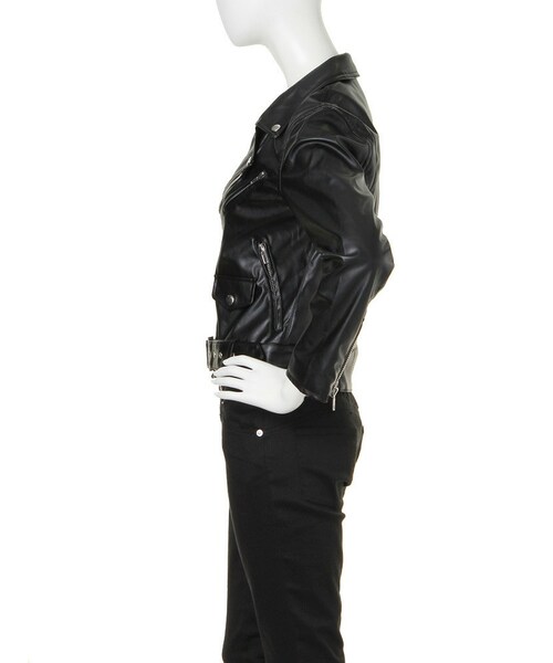 jouetie（ジュエティ）の「合皮ダブルライダース（ジャケット/アウター・レディース・ブラック/ボルドー/ネイビー・M）」の5枚目の写真