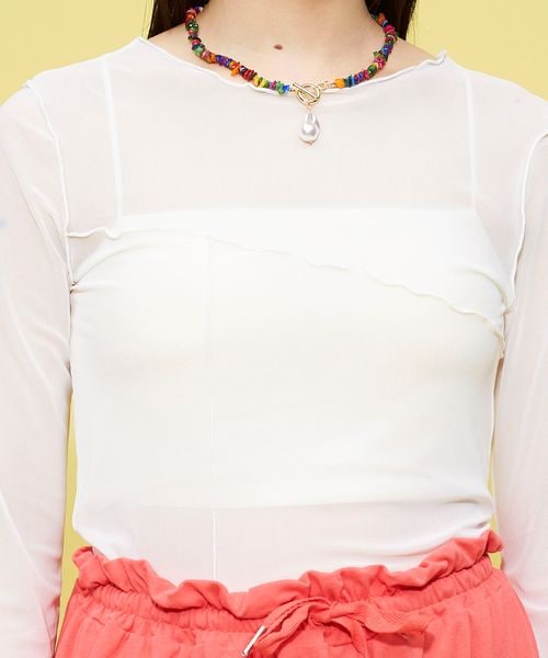 FOREVER 21(フォーエバー トゥエンティーワン)の「シアーメロウメッシュロンT(トップス・レディース・アイボリー08/ブラック09/グリーン73・F)」の7枚目の写真