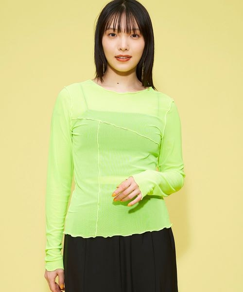 FOREVER 21(フォーエバー トゥエンティーワン)の「シアーメロウメッシュロンT(トップス・レディース・アイボリー08/ブラック09/グリーン73・F)」の3枚目の写真