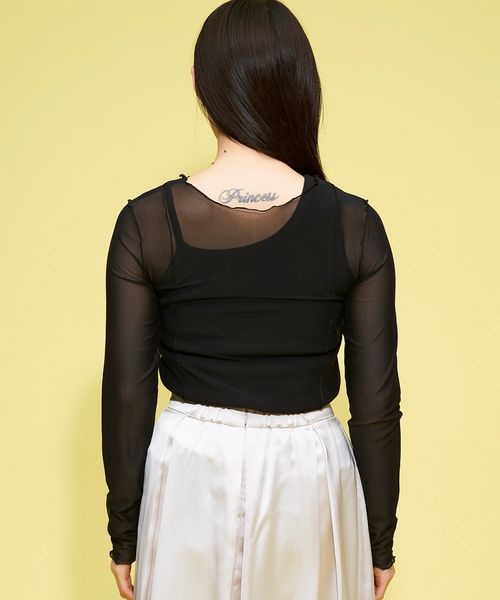 FOREVER 21(フォーエバー トゥエンティーワン)の「シアーメロウメッシュロンT(トップス・レディース・アイボリー08/ブラック09/グリーン73・F)」の9枚目の写真