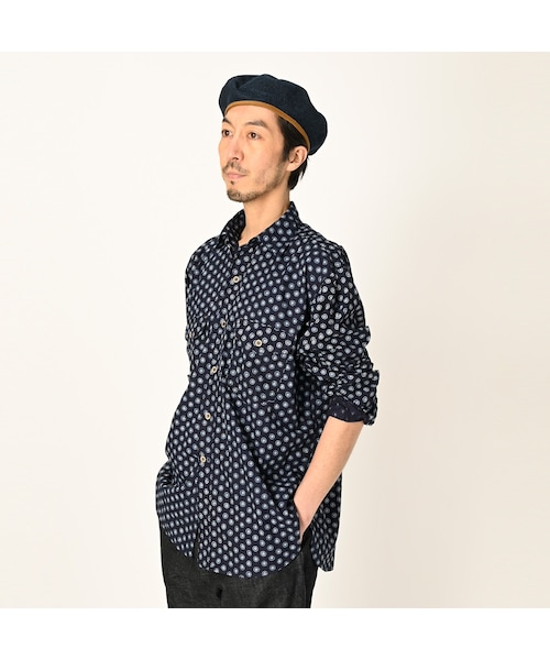 シガードットプリントの908山シャツ（インディゴ） 美品✨45R シガー