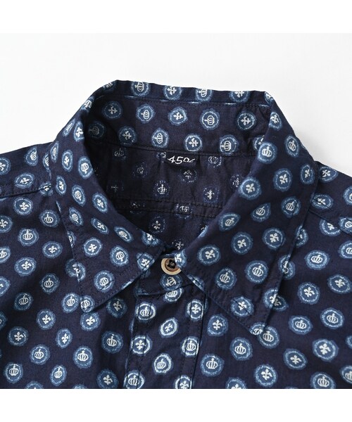 美品✨45R シガードットプリントの908山シャツ インディゴ　藍染め 美品✨45R シガードットプリントの908山シャツ インディゴ 藍染め