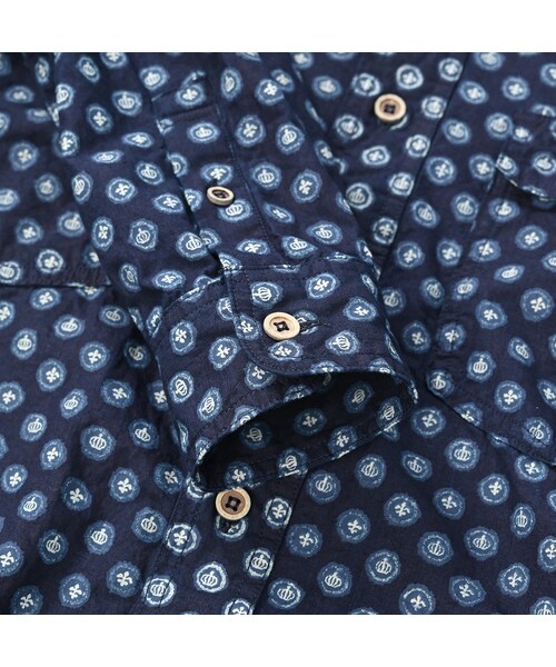 美品✨45R シガードットプリントの908山シャツ インディゴ　藍染め 45R（フォーティファイブアール）の「シガードットプリントの908山