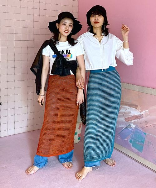 JEANASIS（ジーナシス）の「ハイショクアミニットナロースカート（スカート・レディース・ブラック系その他(09)/オレンジ系その他(42)/ブルー系その他(82)・FREE）」の8枚目の写真