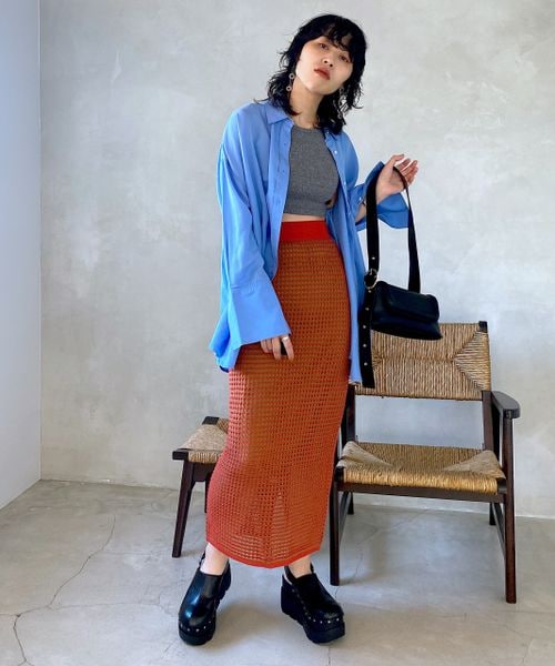 JEANASIS（ジーナシス）の「ハイショクアミニットナロースカート（スカート・レディース・ブラック系その他(09)/オレンジ系その他(42)/ブルー系その他(82)・FREE）」の3枚目の写真